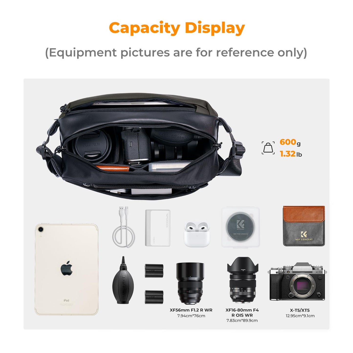 K&F 2 in 1 Sling Bag Everyday Photography Crossbody Camera Bag