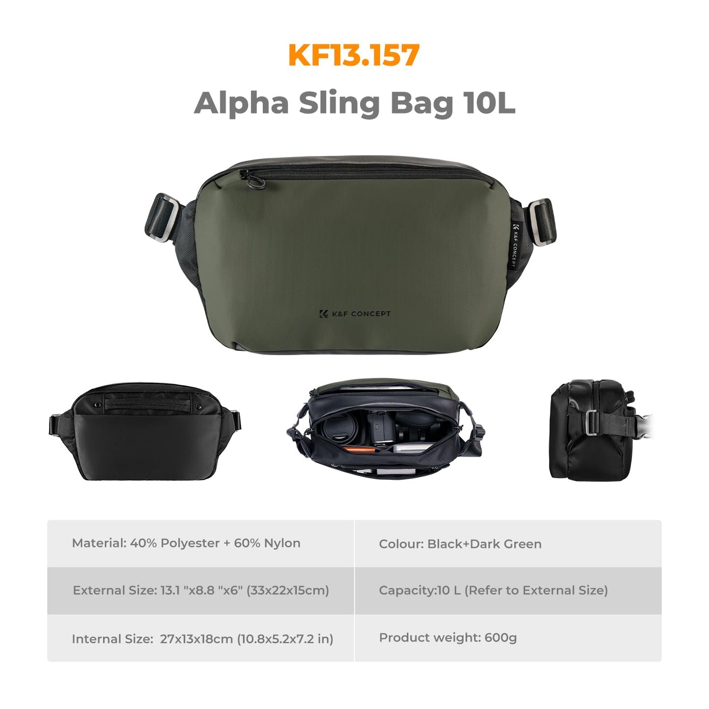K&F 2 in 1 Sling Bag Everyday Photography Crossbody Camera Bag