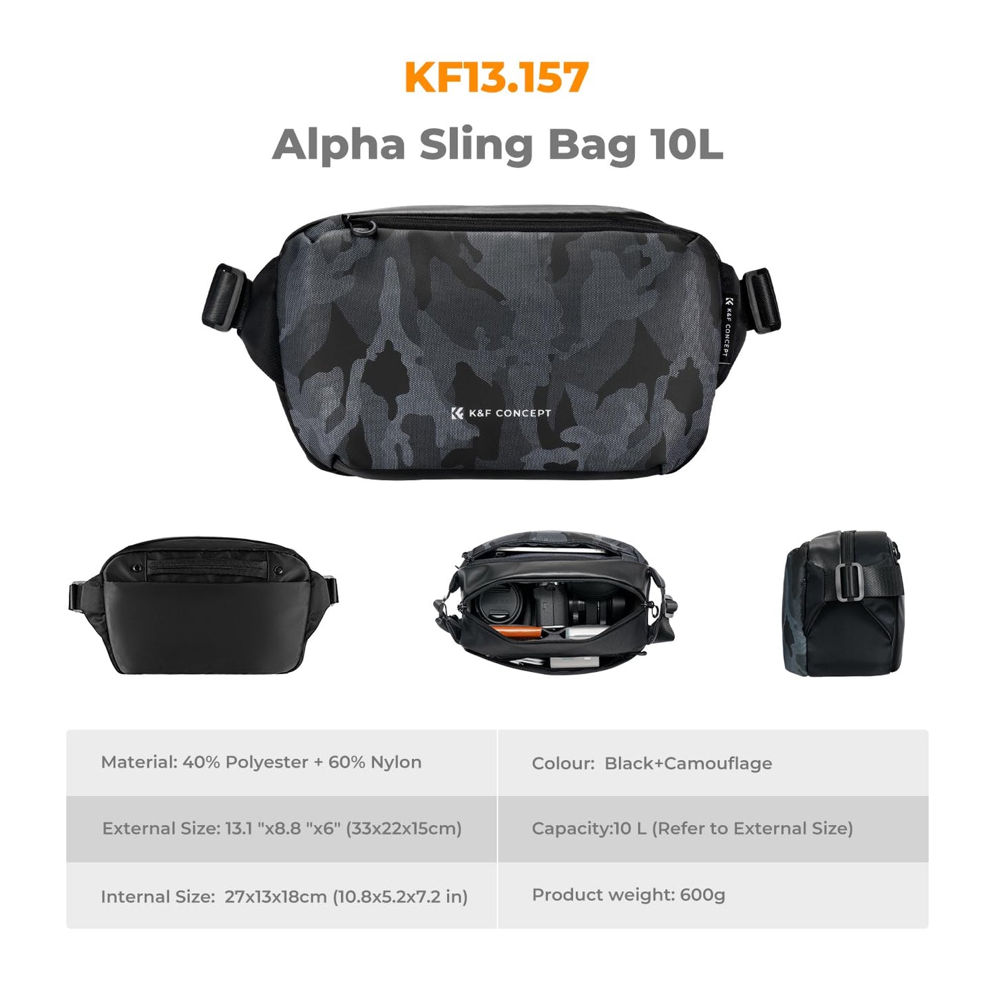 K&F 2 in 1 Sling Bag Everyday Photography Crossbody Camera Bag