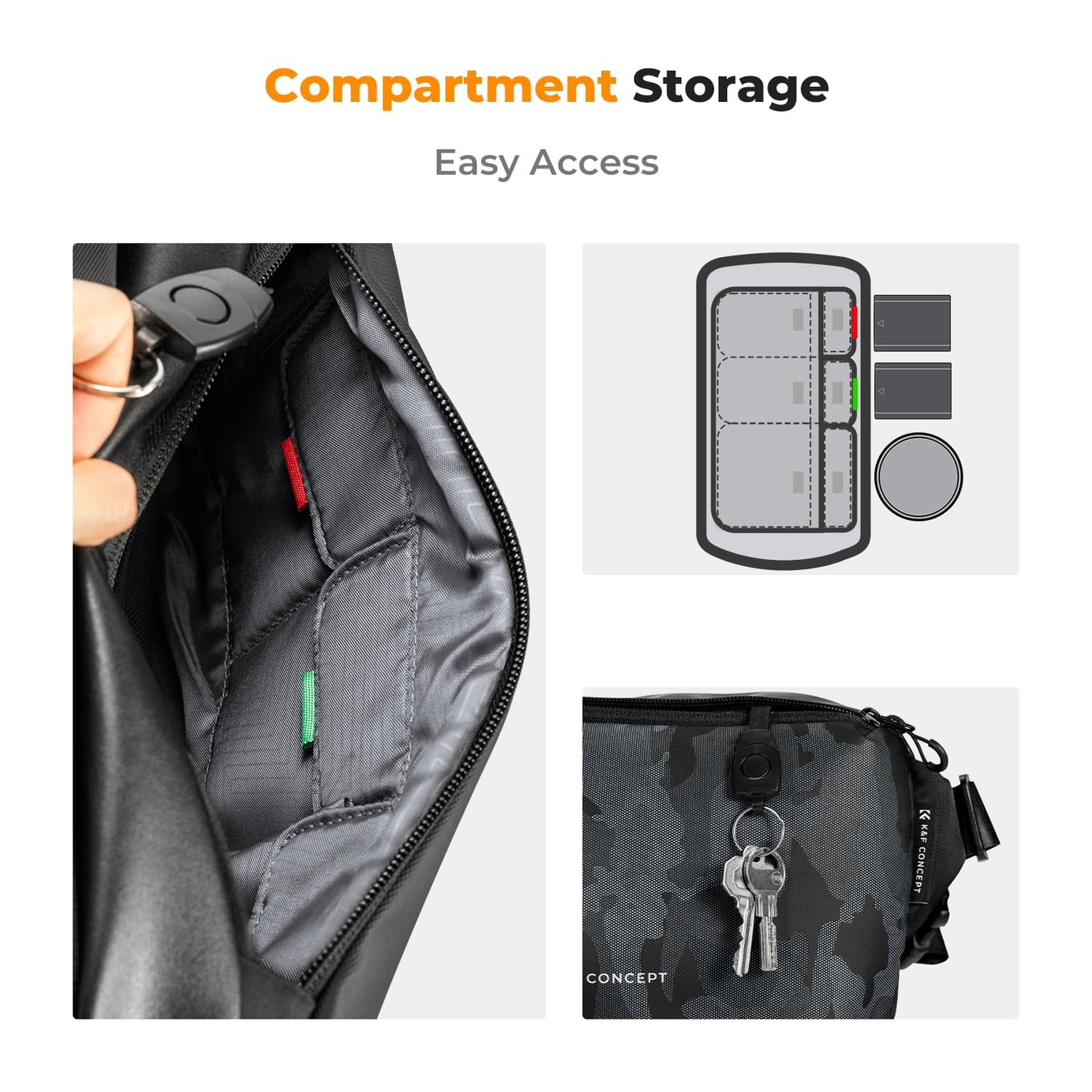 K&F 2 in 1 Sling Bag Everyday Photography Crossbody Camera Bag
